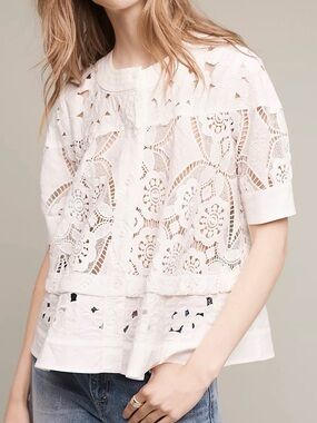 HD In Paris White Lace Button-Up Blouse